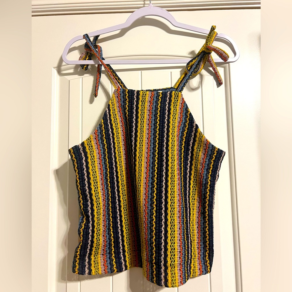 Madewell Texture & Thread Tie-Shoulder Tank Top in Rainbow Crochet Stripes 90s S